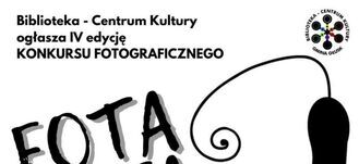 Baner promujący IV edycję konkursu fotograficznego organizowanego przez Centrum Kultury z grafiką aparatu i ornamentami.