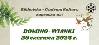 Plakat wydarzenia w Bibliotece - Centrum Kultury, ogłaszającym "Dożynki 2029" z datą 29 sierpnia. Grafika z motywami roślinnymi, pszczół i wieńców dożynkowych. Informacje o programie u dołu strony.