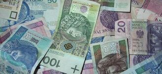 Banknoty polskich złotych w różnych nominałach rozrzucone na płaskiej powierzchni. Widać nominały 10, 20, 50 i 100 złotych. Kolorowe banknoty mają różnorodne wzory graficzne i portrety.
