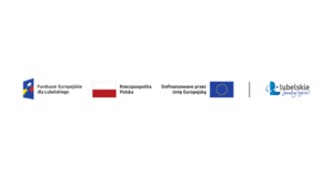 Zdjęcie przedstawia cztery logotypy: Fundusze Europejskie dla Lubelskiego, Rzeczpospolita Polska, flaga Unii Europejskiej (12 złotych gwiazd na niebieskim tle), oraz napis "Lubelskie – Lubimy się rozwijać!" na białym tle.