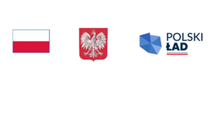 Opis zdjęcia 1: Flaga Polski z dwoma poziomymi pasami: białym na górze i czerwonym na dole.
Opis zdjęcia 2: Czerwona tarcza herbową z białym orłem w koronie w centralnej części.
Opis zdjęcia 3: Trójwymiarowy niebieski bryłowy obiekt z napisem "POLSKI ŁAD" i polską flagą poniżej.