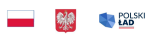 Opis zdjęcia 1: Flaga Polski z dwoma poziomymi pasami: białym na górze i czerwonym na dole.
Opis zdjęcia 2: Czerwona tarcza herbową z białym orłem w koronie w centralnej części.
Opis zdjęcia 3: Trójwymiarowy niebieski bryłowy obiekt z napisem "POLSKI ŁAD" i polską flagą poniżej.