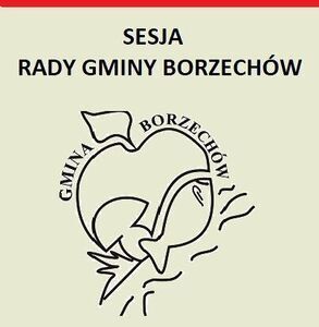Logo Gminy Borzechów na tle zdjęć z lotu ptaka