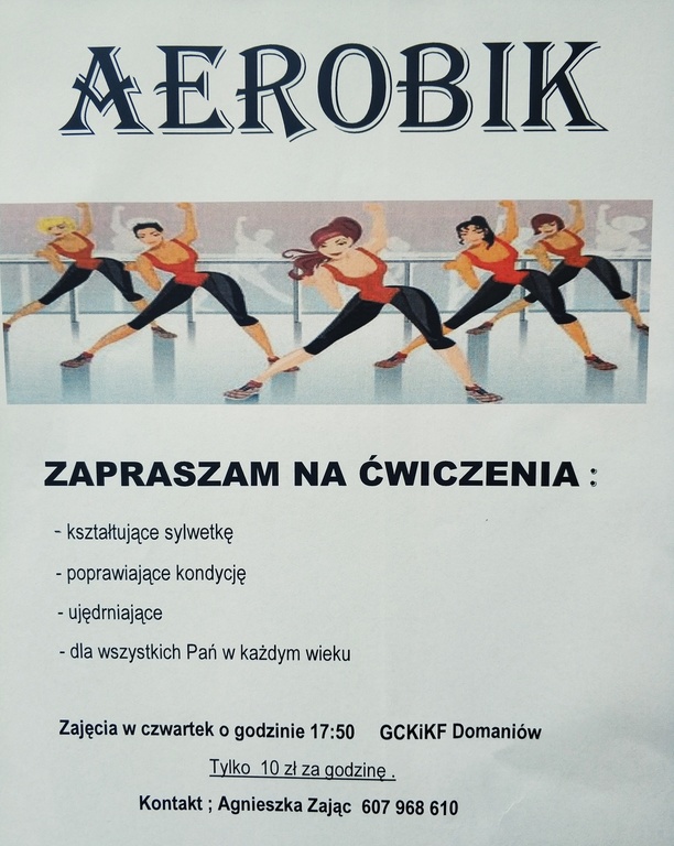 Zapraszamy Panie na Aerobik w CKiC Gminy Domaniów.