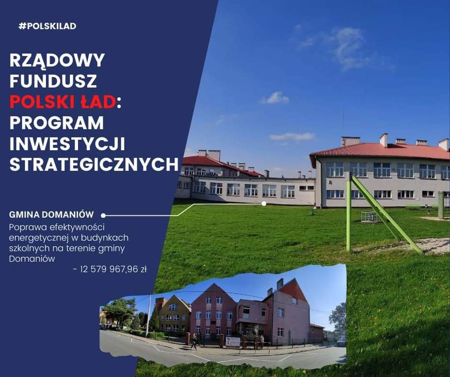 Gmina Domaniów otrzymała środki finansowe z Rządowego Funduszu Polski Ład – Program Inwestycji Strategicznych w wysokości 12.579.967,00 zł