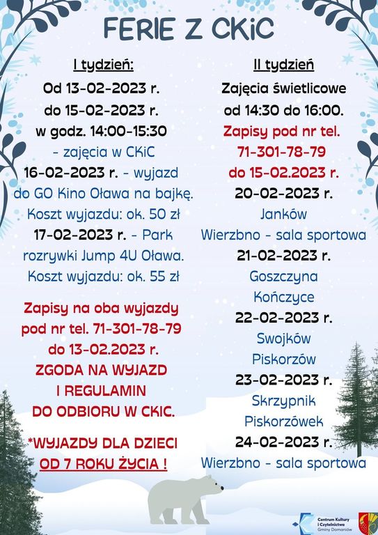 Ferie z CKiC 2023 r.