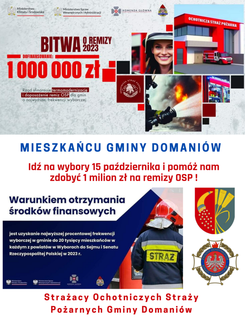 Pomóż strażakom zdobyć 1 milion zł na remizy OSP-  Idź na wybory!