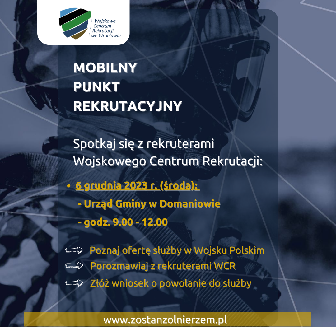 Mobilny Punt Rekrutacyjny w Urzędzie Gminy Domaniów w dniu 06.12.2023 r. 