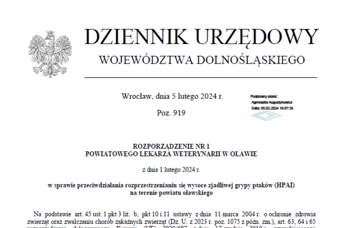 Obraz przedstawia dokument "Dziennik Urzędowy Województwa Dolnośląskiego" z datą i numerem pozycji.