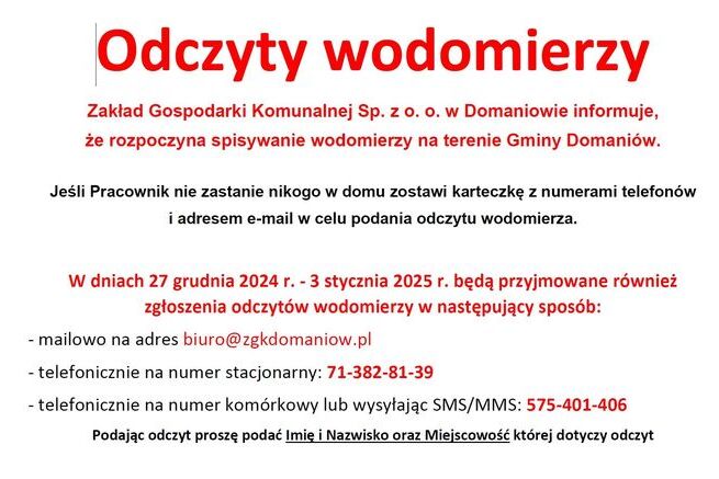 Informacja o terminie odczytu wodomierzy