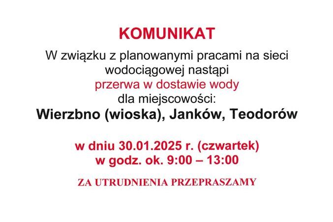 Komunikat z planowanymi pracami na sieci wodociągowej!