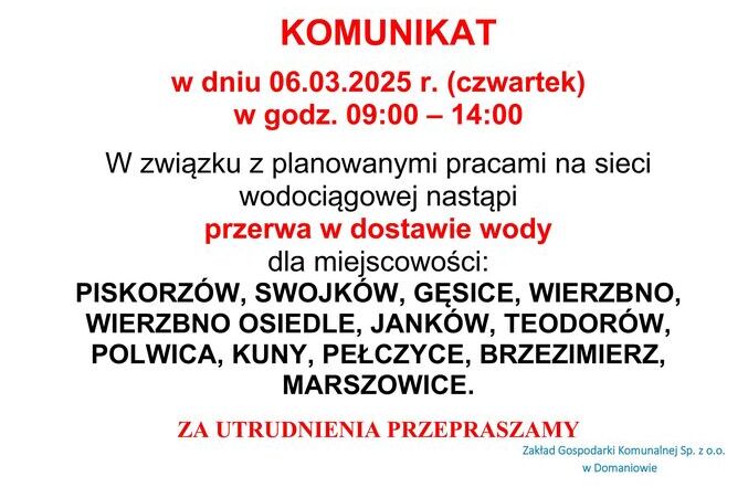 Przerwa w dostawie wody!