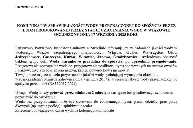 WAŻNA INFORMACJA DLA MIESZKAŃCÓW GOSZCZYNY I GRODZISZOWIC!