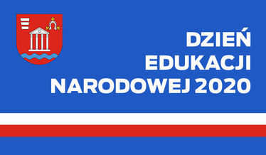 napis Dzień Edukacji narodowej 2020, herb i barwy narodowe na niebieskim tle