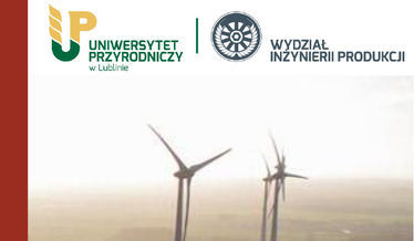 Na zdjęciu logo Uniwersytetu Przyrodniczego i turbiny wiatrowe