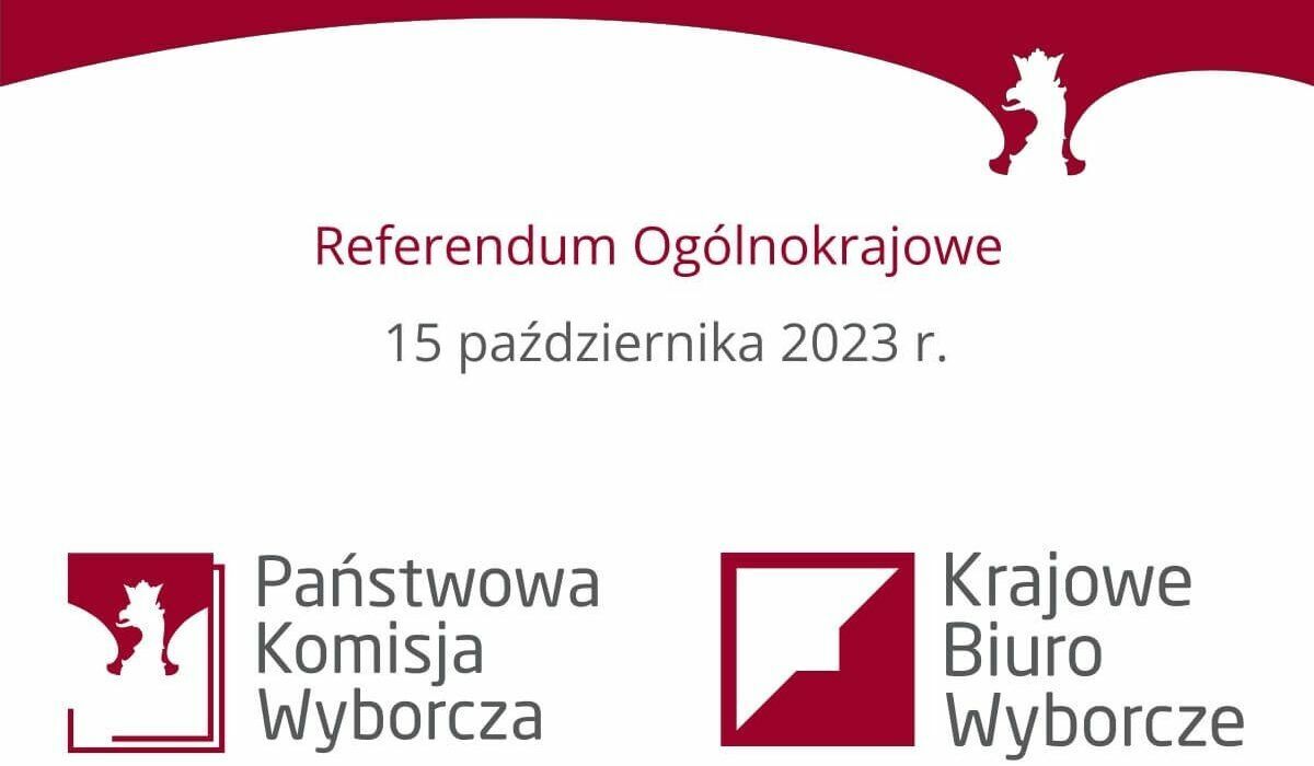 Logo Państwowej Komisji Wyborczej oraz Krajowego Biura Wyborczego oraz napis Referendum Ogólnokrajowe 15 października 2023 r.