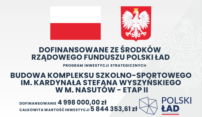 Budowa kompleksu szkolno-sportowego im. Kardynała Stefana Wyszyńskiego w Nasutowie etap II