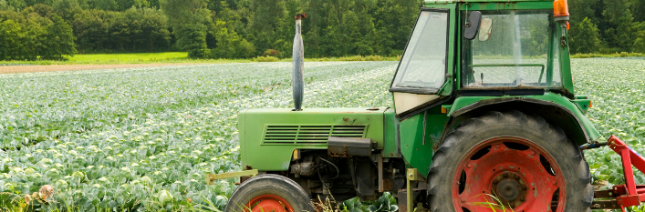 Zielony traktor na polach 