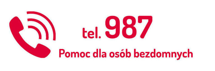 Grafika Ikona słuchawki znapisem: tel. 987 Pomoc dla osób bezdomnych