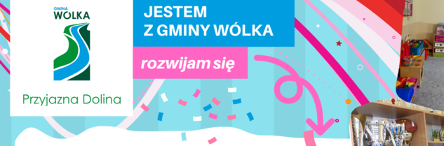 Kawałek plakatu z logo Gmina Wólka i napisem: