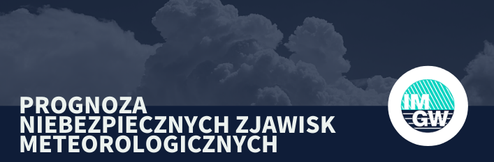 Grafika napis na niebieskim tle - prognoza zjawisk meteorologicznych z logo imgw