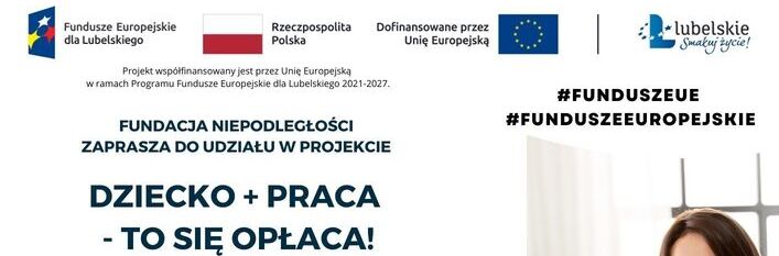 Zdjęcie przedstawia plakat informacyjny Fundacji Niezłomni o projekcie "Dzięki -004P-0023CA - TO SIĘ OPŁACA" skierowanym do osób z niepełnosprawnościami. Zawiera informacje o celach projektu, oferowanej pomocy, terminie realizacji oraz dane kontaktowe. Na dole widoczne są logotypy partnerów.