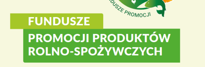 Logo promujące fundusze na promocję produktów rolnospożywczych z grafiką m.in. zwierząt gospodarskich i warzyw na zielonym tle z hasztagiem.