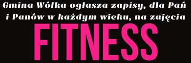 Plakat informacyjny o zapisach na zajęcia fitness w różnych grupach wiekowych i poziomach zaawansowania, z grafiką uśmiechniętych kobiet w sportowym ubraniu, datami i numerem telefonu.