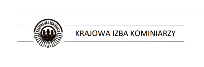 Logo Krajowej Izby Kominiarzy z wizerunkiem komina z promienistymi liniami oraz nazwą instytucji poniżej.