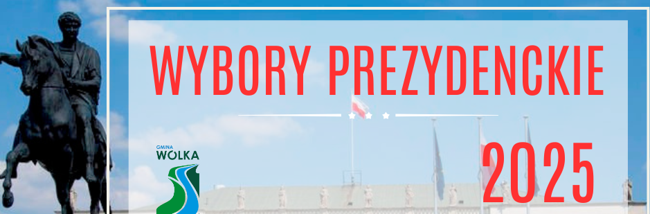 Plakat promujący wybory prezydenckie 2025. Na zdjęciu jest pałac prezydencki, pomnik konny oraz biało-czerwona wstęga. Widoczna informacja o bezpłatnym transporcie.