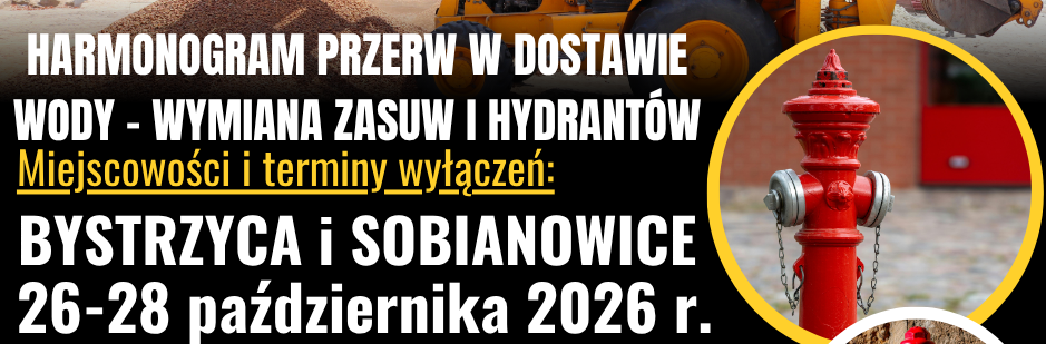 Planowana przerwa w dostawie wody w miejscowościach Bystrzyca i Sobianowice – 26-28 października 2026 r.