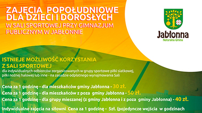 Sala Sportowa przy Gimnazjum Publicznym w Jabłonnie zaprasza!