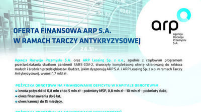 Grafika z napisami: OFERTA FINANSOWA ARP S.A. W RAMACH TARCZY ANTYKRYZYSOWEJ 