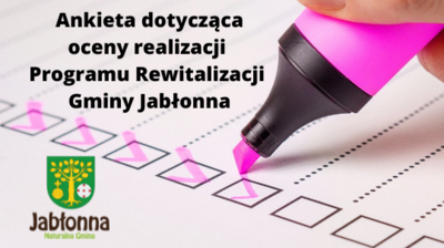 Marker zaznaczający odpowiedzi w ankiecie, herb gminy Jabłonna, Tekst ankieta dotycząca oceny realizacji programu rewitalizacji gminy Jabłonna