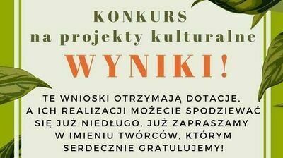 zielona grafika, tekst Konkurs wyniki na projekty kulturalne