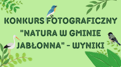 Zielona grafika z ptakami, tekst konkurs fotograficzny natura w gminie Jabłonna wyniki