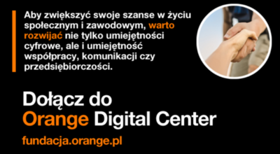 Dołącz do orange digital center, grafika, czarne tło