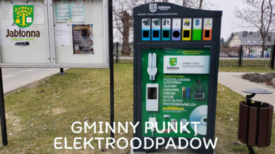 Zdjęcie pojemnika na elektorodpady, tekst gminny punkt elektroodpadów