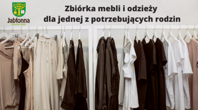 Odzież na wieszakach, tekst Zbiórka mebli i odzieży  dla jednej z potrzebujących rodzin