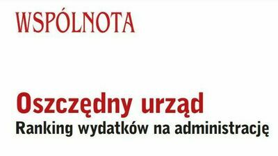 litery czerwone i czarne na białym tle z napisem wspólnota oszczędny urząd ranking wydatków na administrację