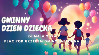 Grafika, dzieci trzymające się z ręce, w górze balony