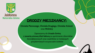 Informacja dla mieszkańców miejscowości Chmiel Pierwszy, Chmiel Drugi, Chmiel-Kolonia i Wolnicy