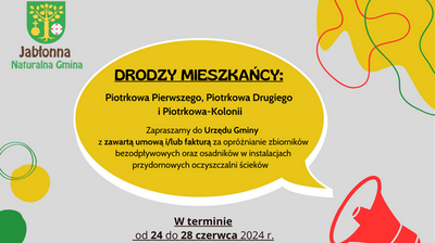 Informacja dla mieszkańców miejscowości Piotrków Pierwszy, Piotrków Drugi, Piotrków-Kolonia