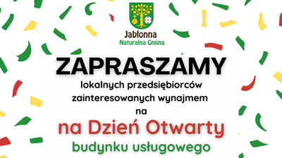 napisy zapraszające na dzień otwarty budynku usługowego