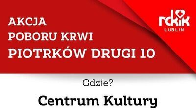 Plakat zachęcający do oddania krwi w akcji ambulansowej organizowanej przez RCKiK w Piotrkowie Drugim. Wydarzenie odbędzie się w Centrum Kultury Gminy Jadłonna 17 listopada 2024 roku.