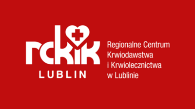 czerwone tło, logo RCKiK Lublin