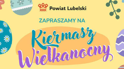 fragment plakatu żółte tło z pisankami napis kiermasz wielkanocny