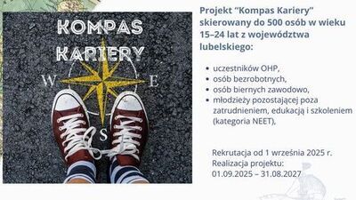 fragment plakatu obrazujący sportowe butów z napisem kompas kariery, po prawej stronie napisy