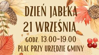 Kawałek plakatu, napis dzień jabłka 21 września godz. 13:00 - 19:00 plac przy urzędzie gminy