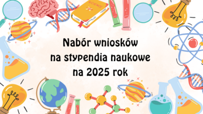 napis nabór wniosków na stypendia naukowe na 2025 rok, grafiki związane z nauką